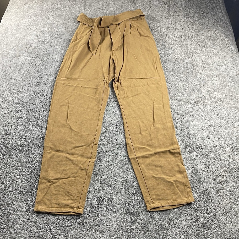 Leith High Rise Tie Front Pants Womens Small‎ Tan